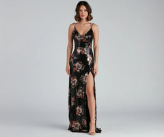 Karissa Sequin Floral High Slit Formal Dress