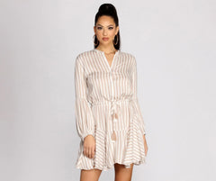 Stylish In Stripes Tassel Waist Tie Mini Dress