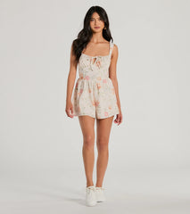 Flirty Choice Sleeveless Lace-Up Floral Romper