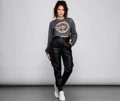 High Waist Faux Leather Cargo Pants