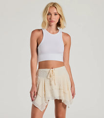 Cutie In Lace Lattice Hanky Hem Mini Skirt