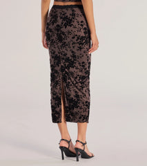 Luxe Touch Flocked Velvet Midi Skirt