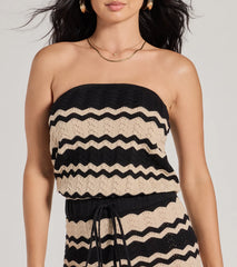 Stylish In Stripes Strapless Wide Leg Knit Jumpsuit