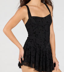 Flirty Instinct Flocked Floral Velvet Ruffle Romper