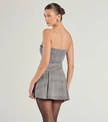 Adorable Factor Plaid Strapless Drop Waist Romper
