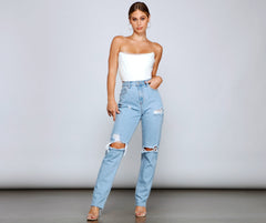 Casual Distressed Straight-Leg Jeans