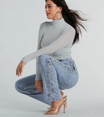 Trendy Business High-Rise Lace-Up Denim Jeans