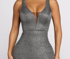 Venetia Glitter High Slit Deep V Dress