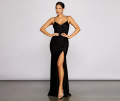 Aria Sleeveless Ruched High-Slit Dress