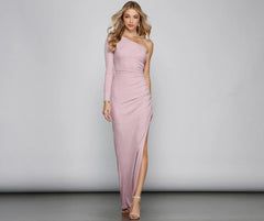 Haley One-Shoulder Glitter Knit Formal Dress