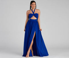 Sonia Formal Halter Cutout Chiffon Long Dress