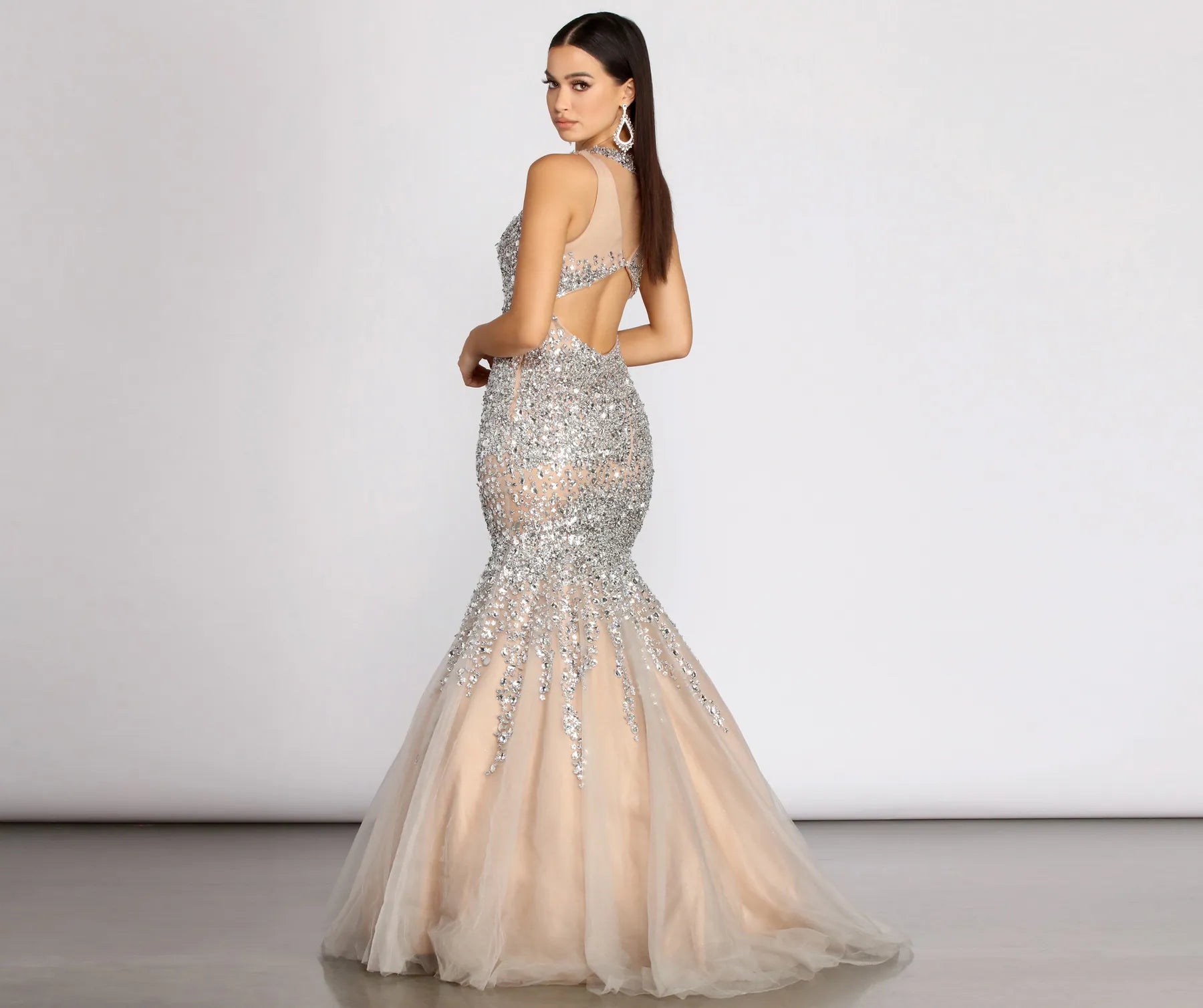 Sahar Open Back Beaded Mermaid Dress