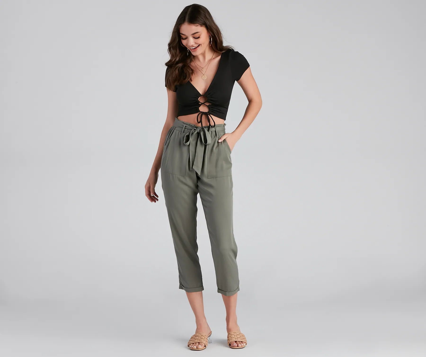 Trendsetter Tie Waist Paperbag Pants