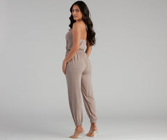 Plunging Into Basics Surplice Jumpsuit