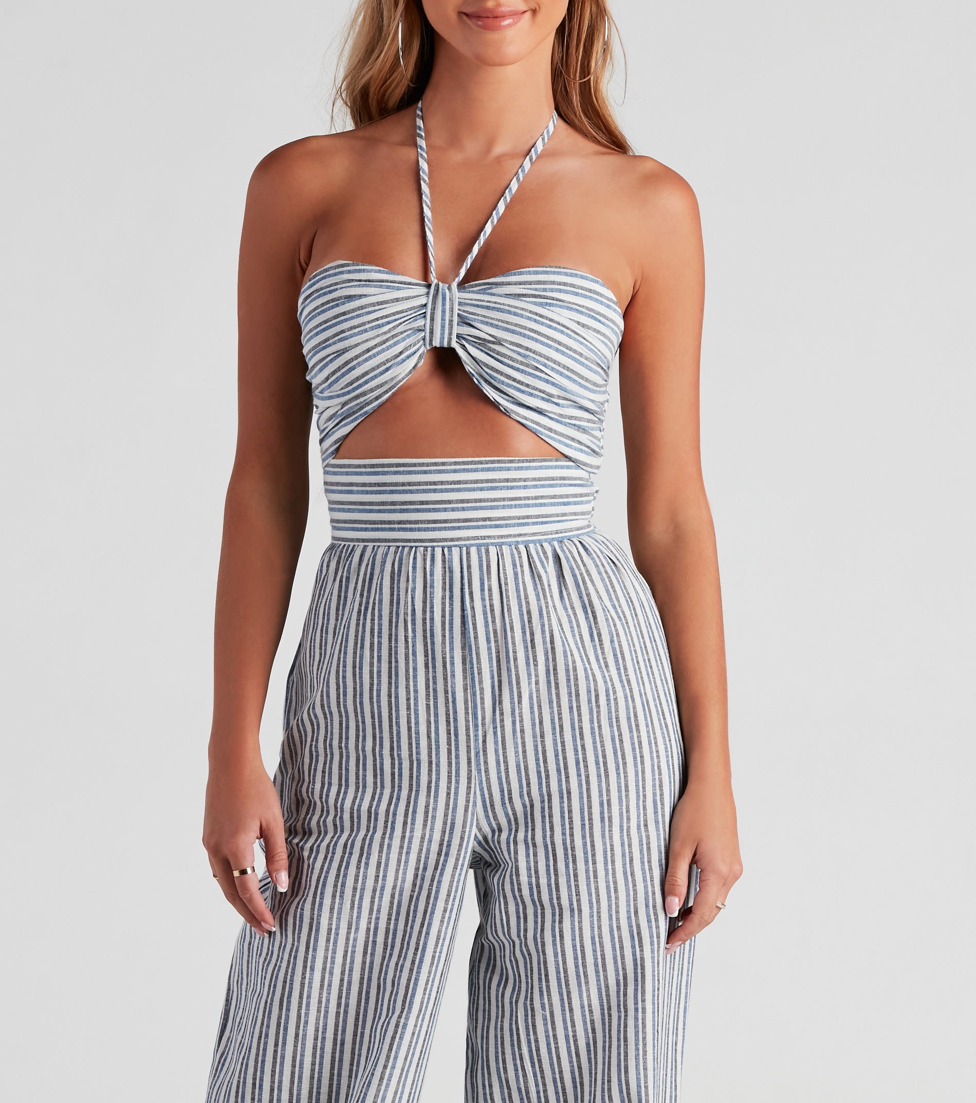 Seasonal Stripe Halter Linen Jumpsuit