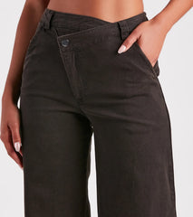 On A Curve Asymmetrical Waist Wide-Leg Pants