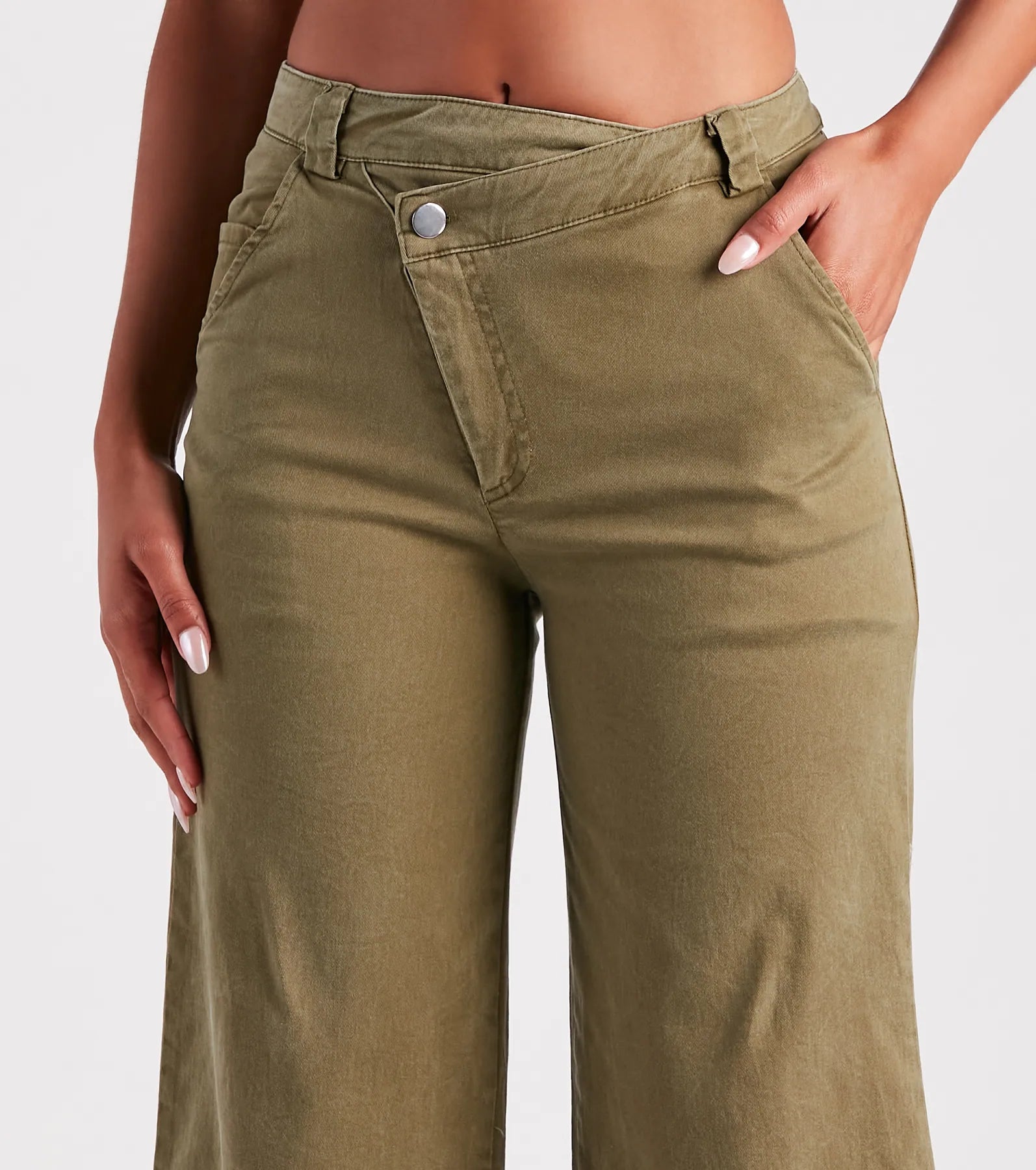 On A Curve Asymmetrical Waist Wide-Leg Pants