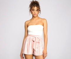 Stylish Stripes Strapless Romper
