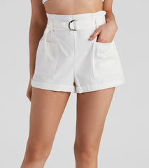 High-Rise Belted Twill Shorts