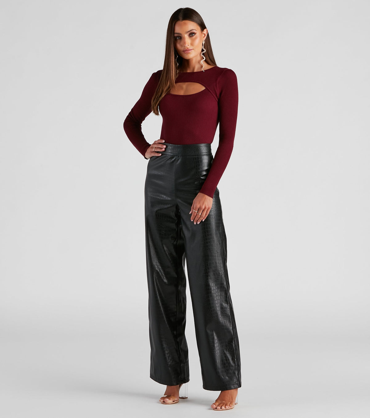 Chic Mate PU Croc Wide Leg Pants