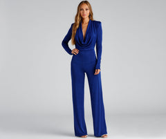 Fashion Cowl Plunge Slinky Knit Jumpsuit