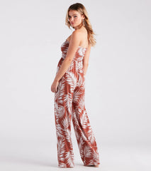 Sunset Cruise Tropical Print Strapless Jumpsuit
