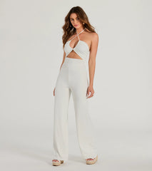 Sultry Style Halter Cutout Wide-Leg Jumpsuit