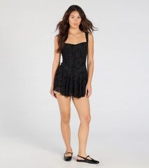 Flirty Instinct Flocked Floral Velvet Ruffle Romper