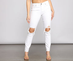 Jude Mid-Rise Destructed Knee Skinny Jeans