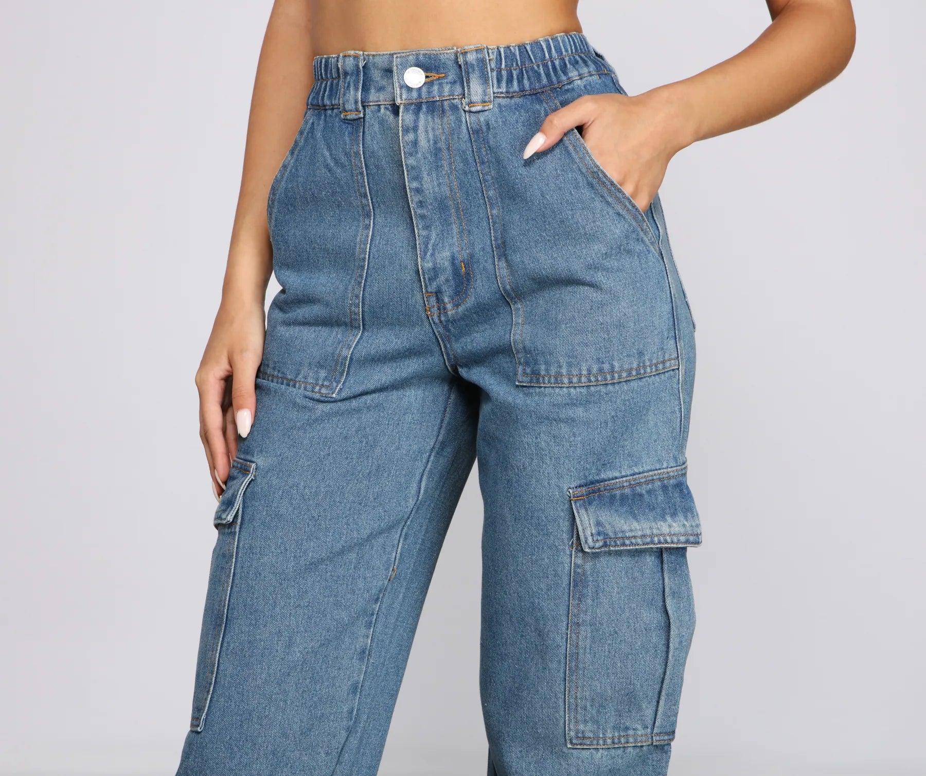 High-Rise Cargo Boyfriend Jeans