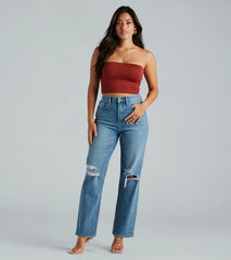 Perfect Pair High-Rise Destructed Straight-Leg Jeans